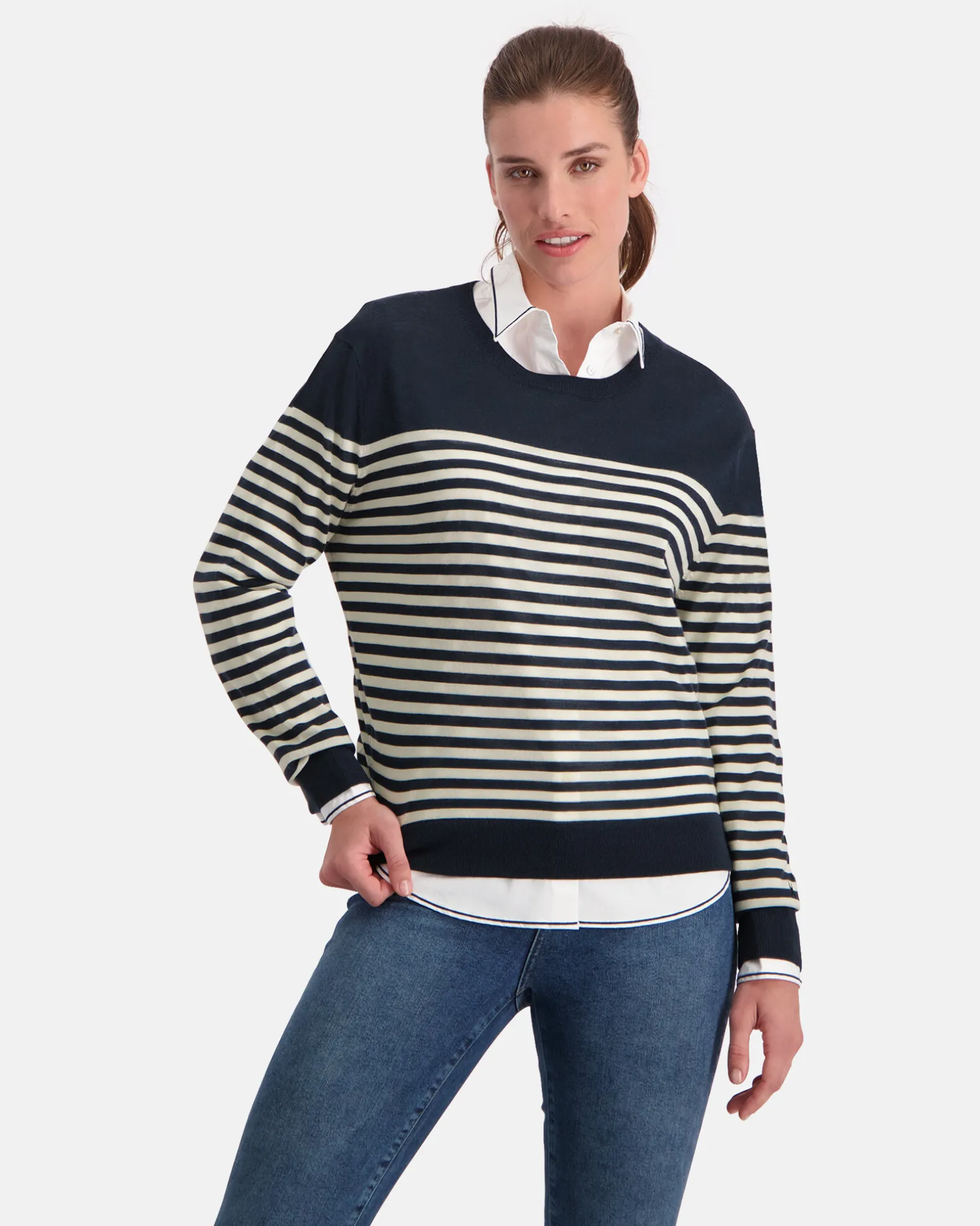 Luxueuze 100% Merino Smerlada Gestreepte Blouse